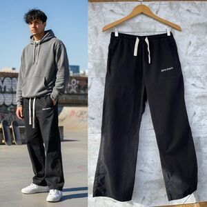 Palm Angels Black Cotton Logo Trousers | Streetwear Aesthetic | Size 44/S